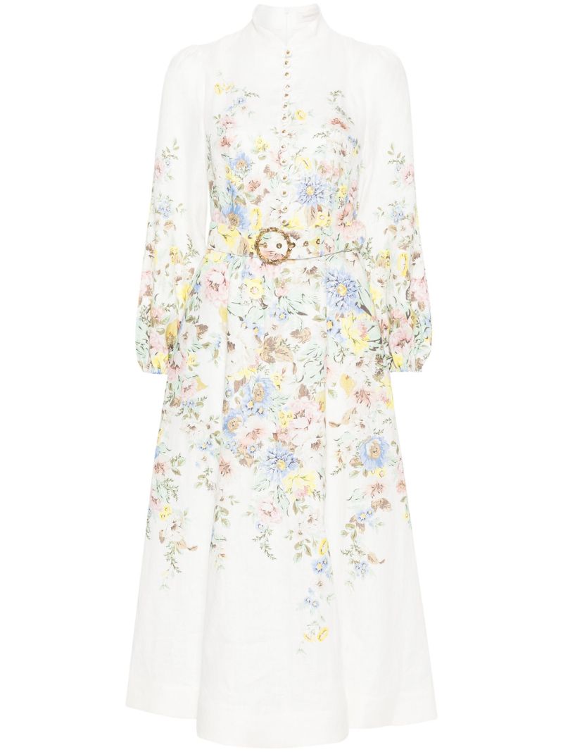 White Matchmaker Floral-print Linen Dress