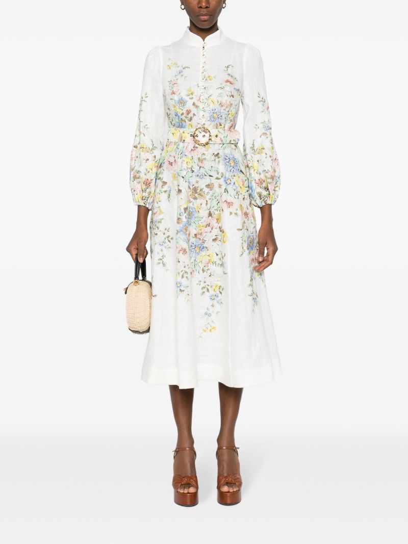 White Matchmaker Floral-print Linen Dress