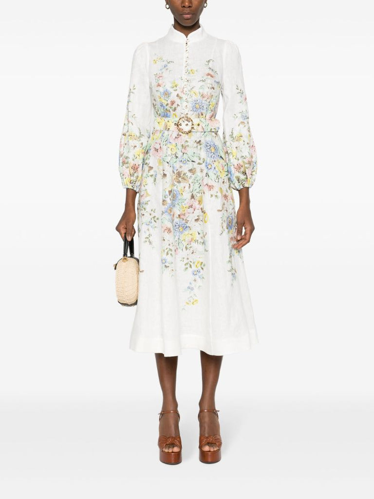 White Matchmaker Floral-print Linen Dress