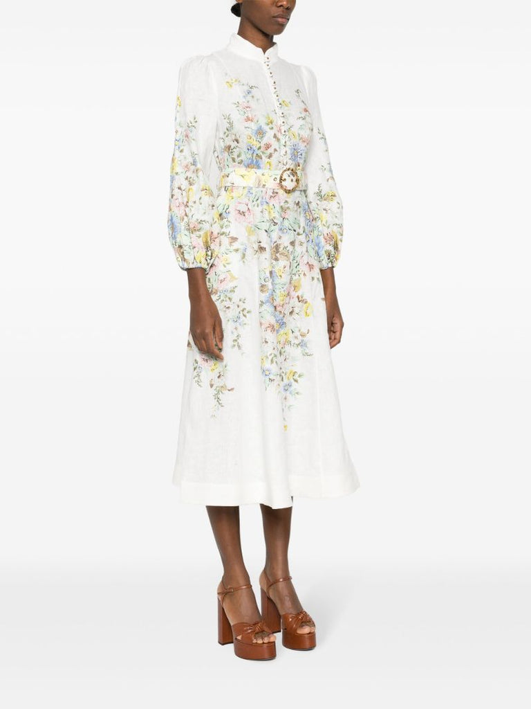 White Matchmaker Floral-print Linen Dress