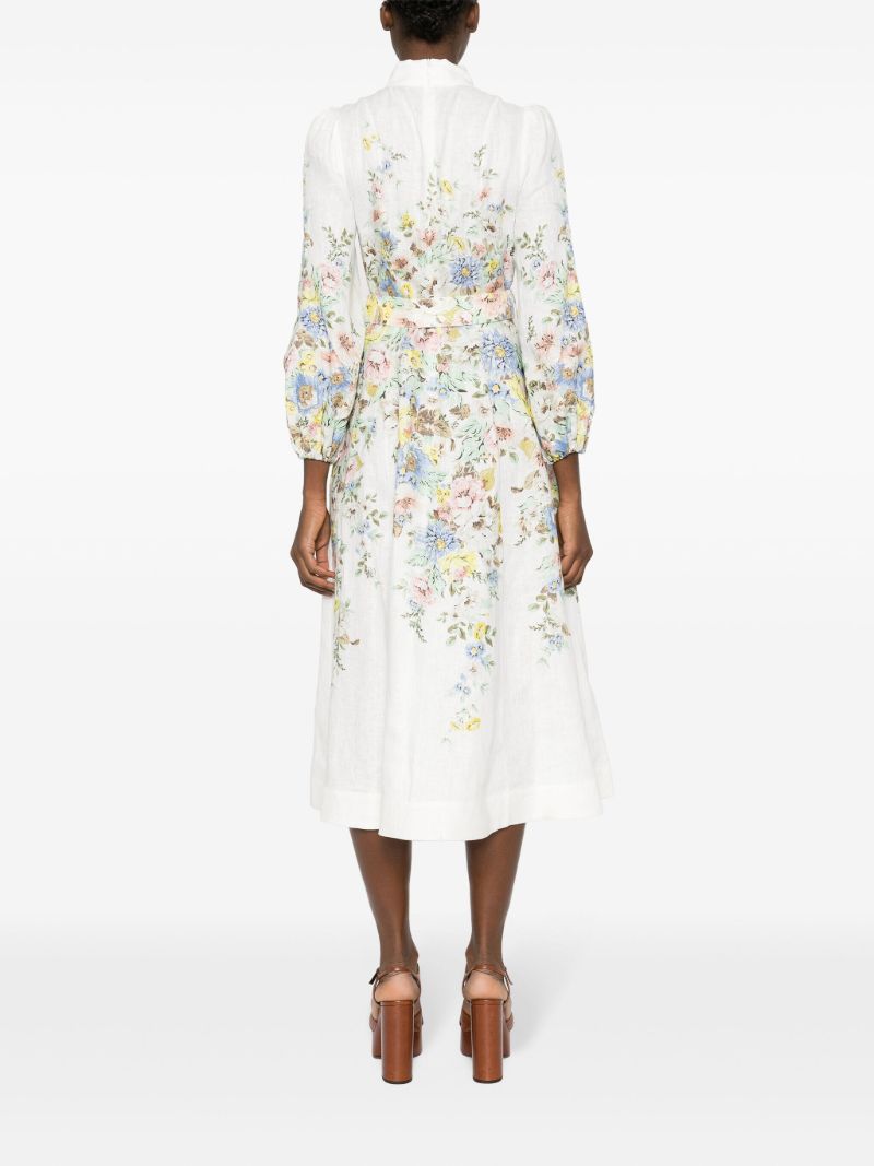 White Matchmaker Floral-print Linen Dress