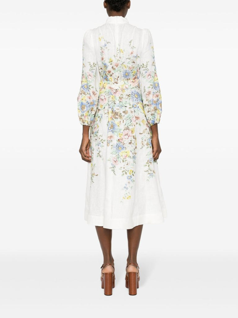 White Matchmaker Floral-print Linen Dress