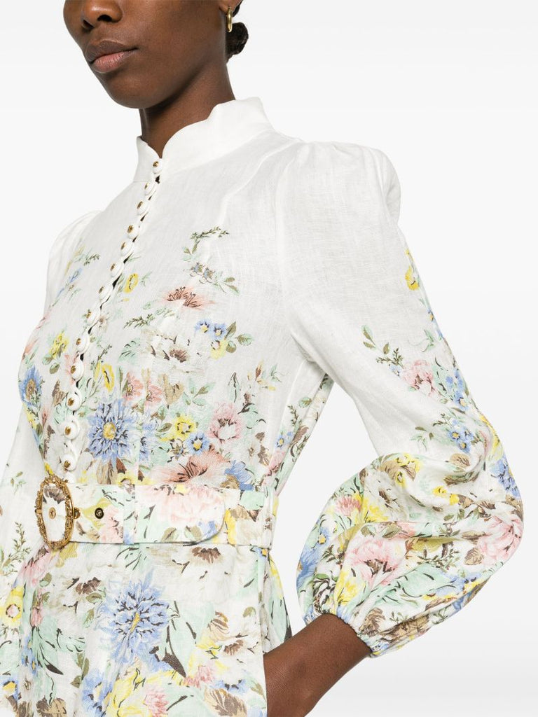 White Matchmaker Floral-print Linen Dress
