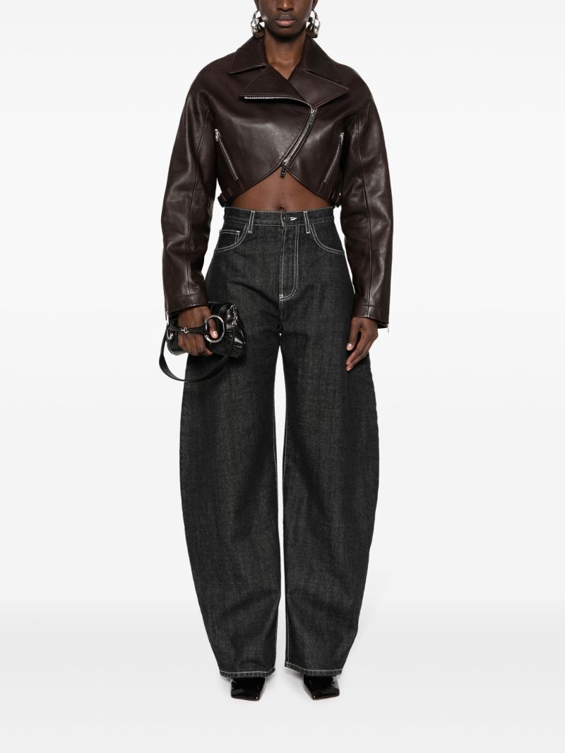 Brown Cropped Leather Biker Jacket