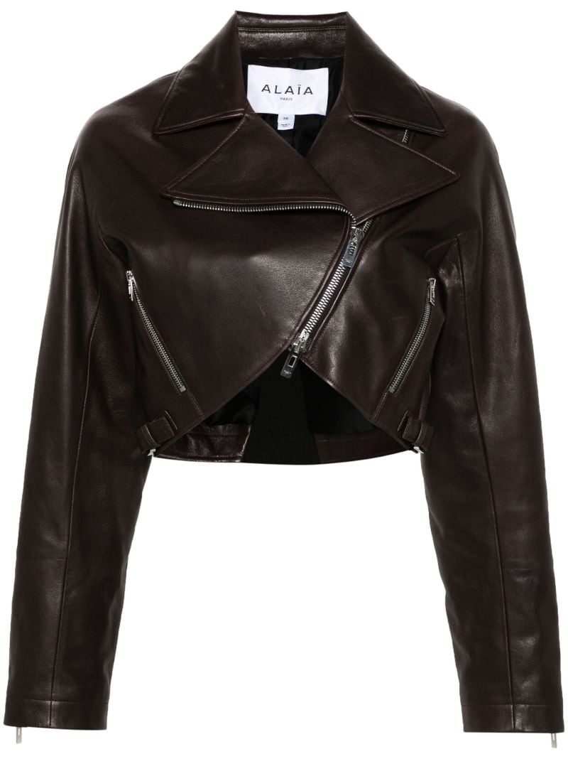 Brown Cropped Leather Biker Jacket