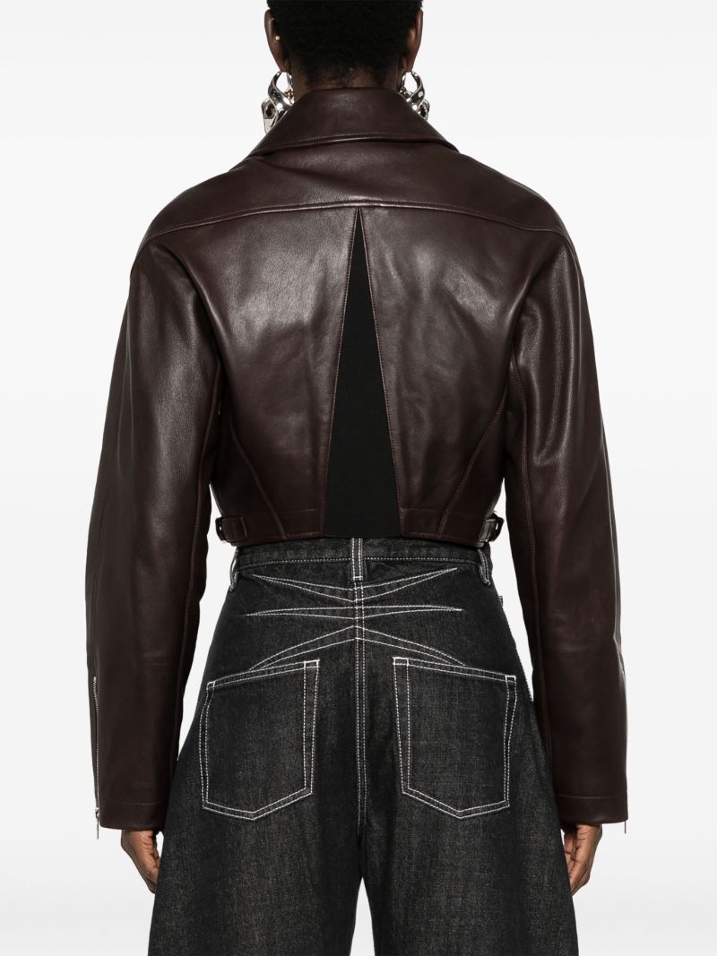 Brown Cropped Leather Biker Jacket
