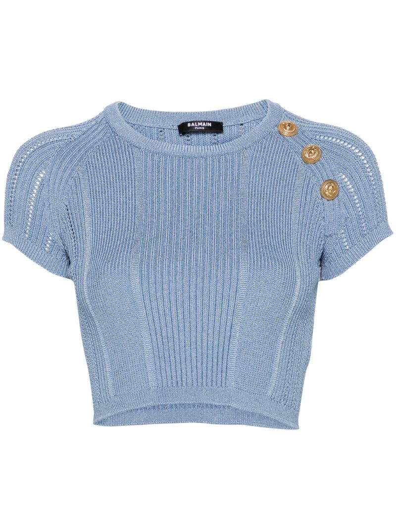 Blue Fine-knit Crop Top