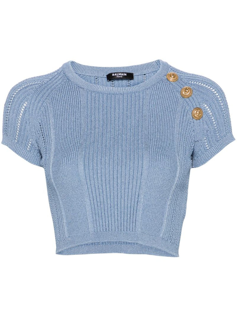 Blue Fine-knit Crop Top