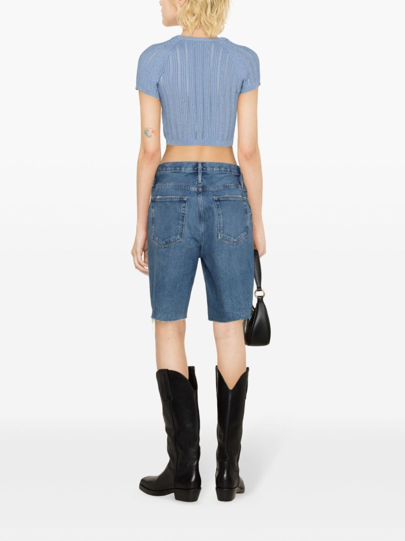 Blue Fine-knit Crop Top