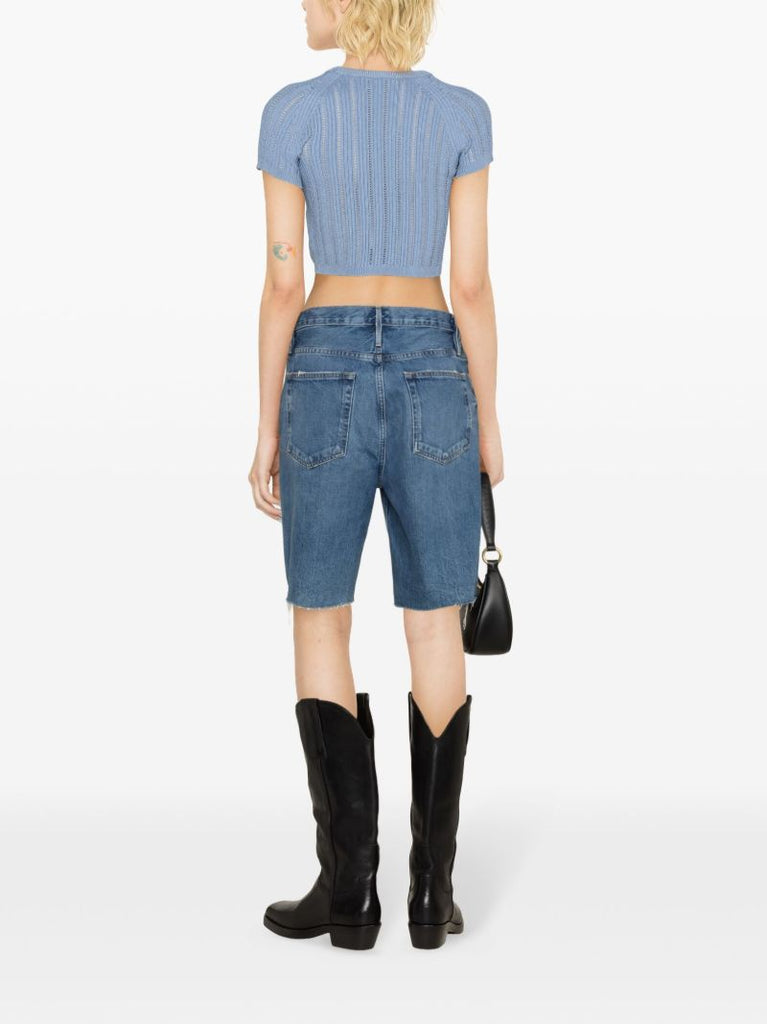 Blue Fine-knit Crop Top