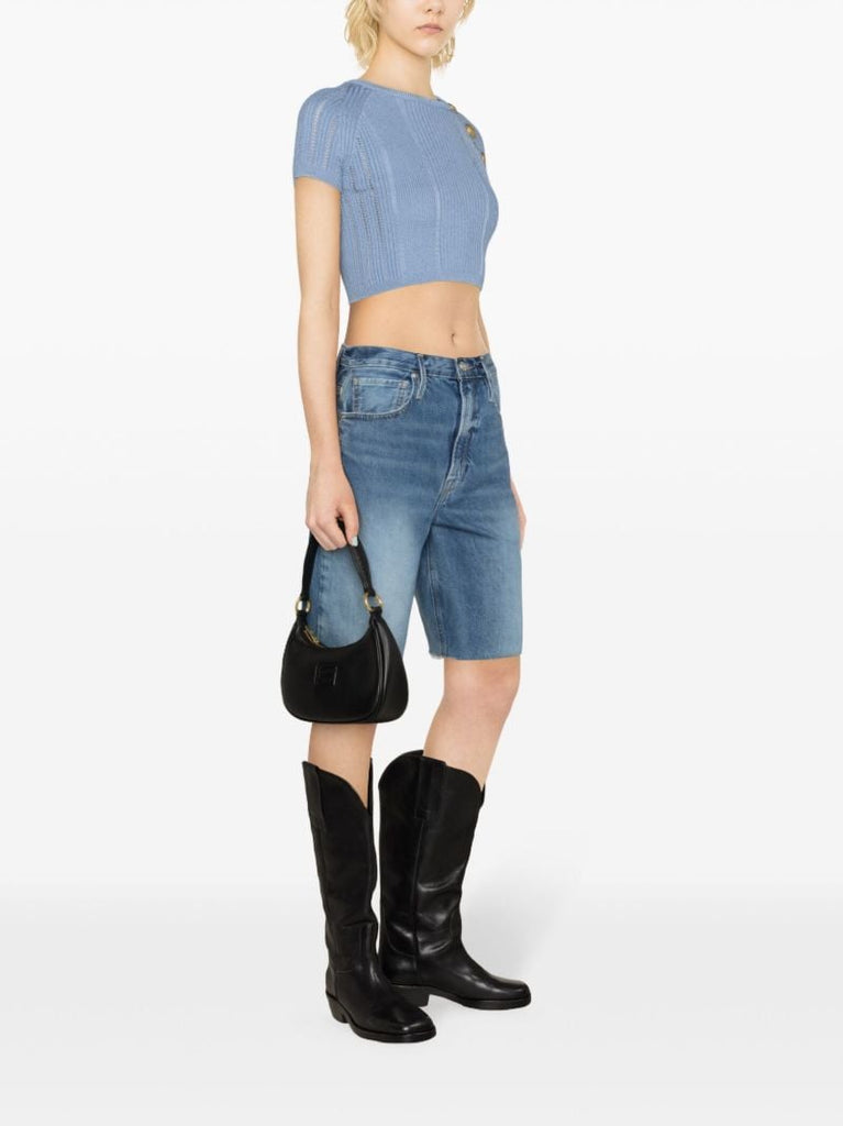 Blue Fine-knit Crop Top