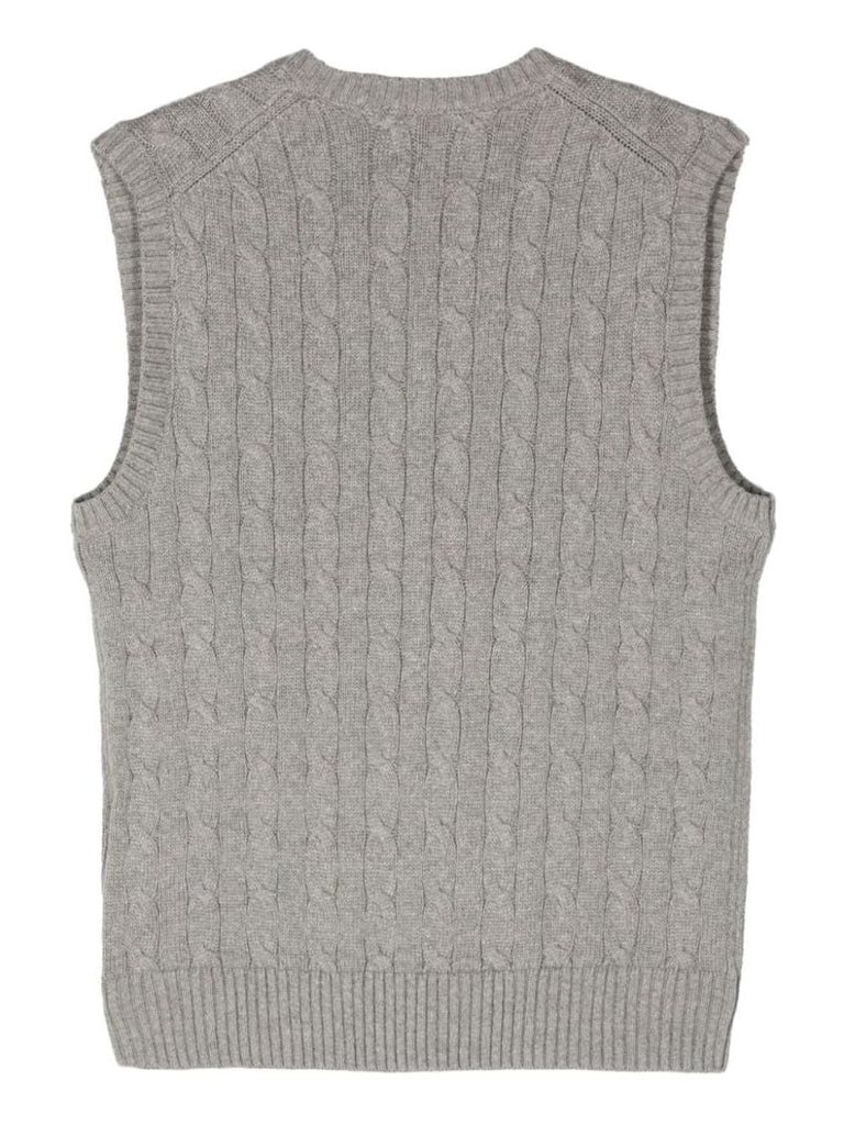 Grey Polo Pony Cable-knit Vest