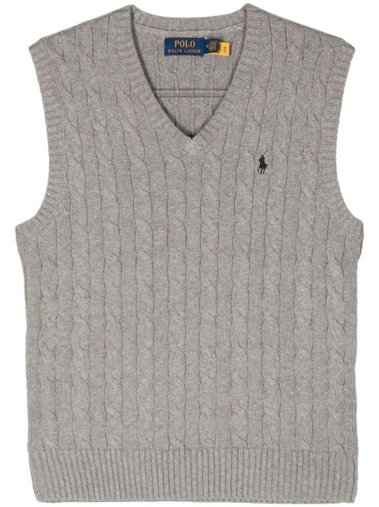 Grey Polo Pony Cable-knit Vest