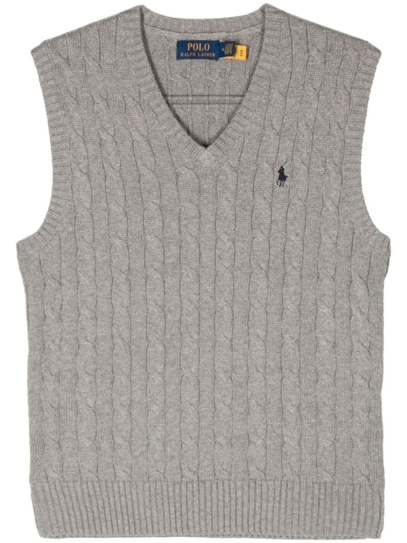 Grey Polo Pony Cable-knit Vest