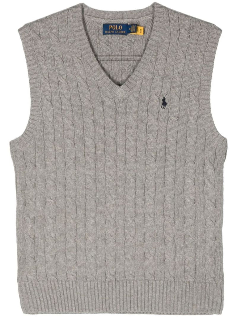 Grey Polo Pony Cable-knit Vest