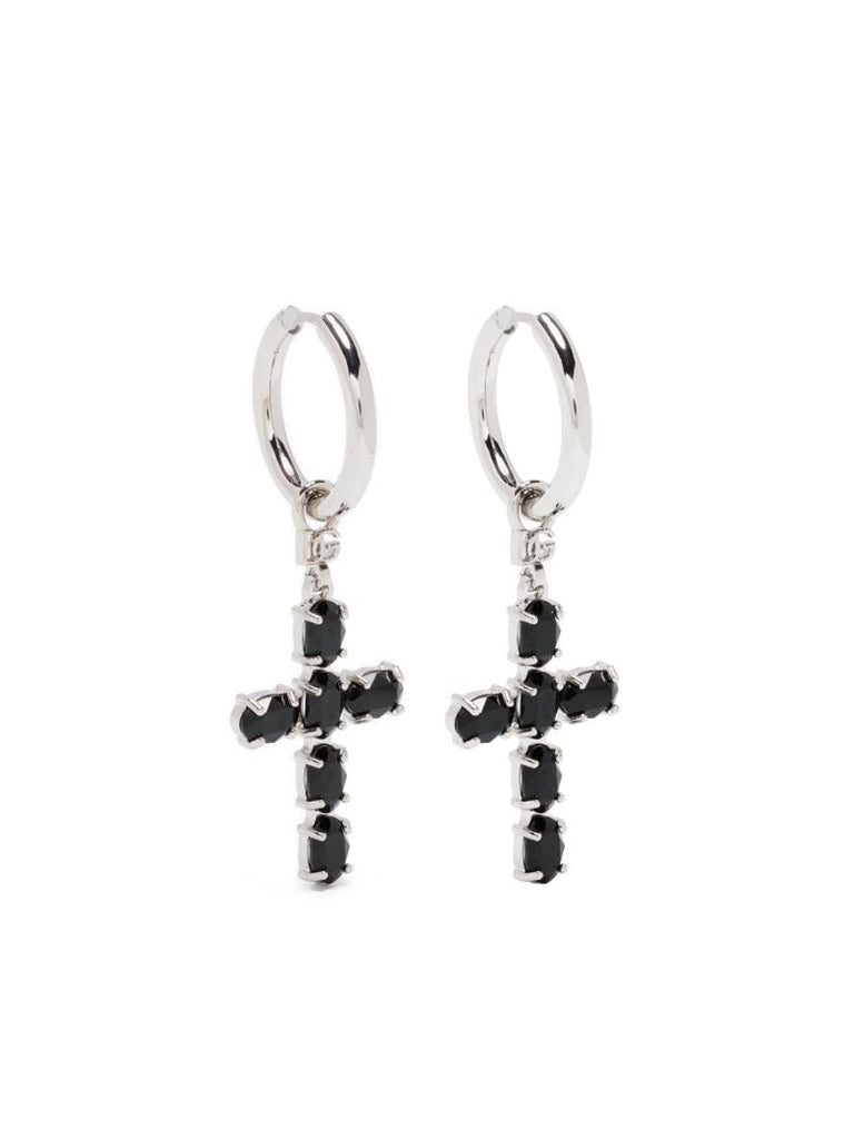 Black Cross-charm Hoop Earrings