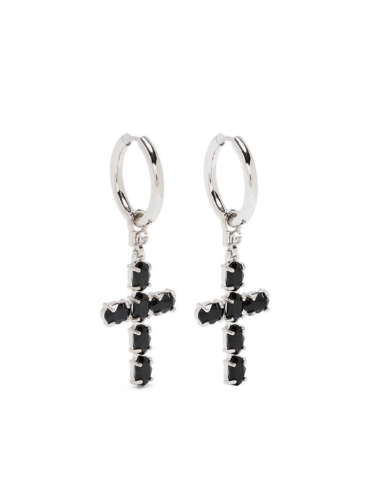 Black Cross-charm Hoop Earrings