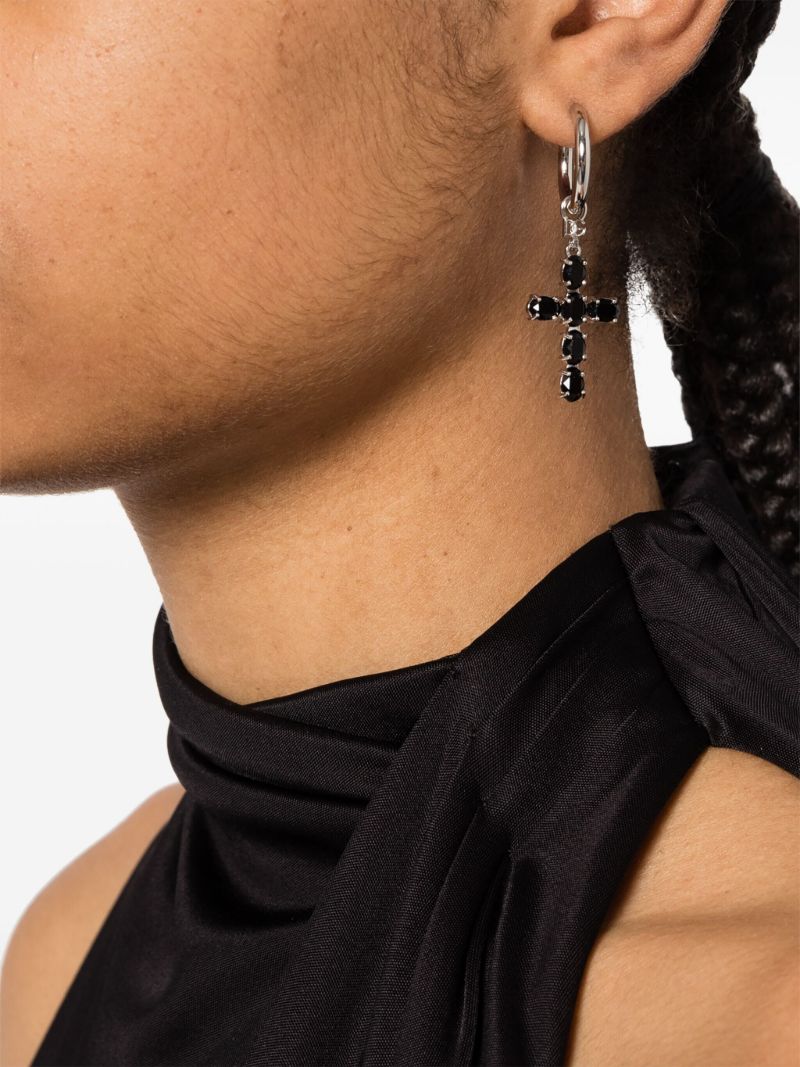 Black Cross-charm Hoop Earrings