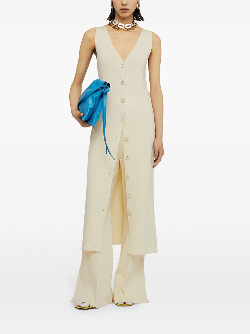 Neutral V-neck Ribbed Midi Dress
