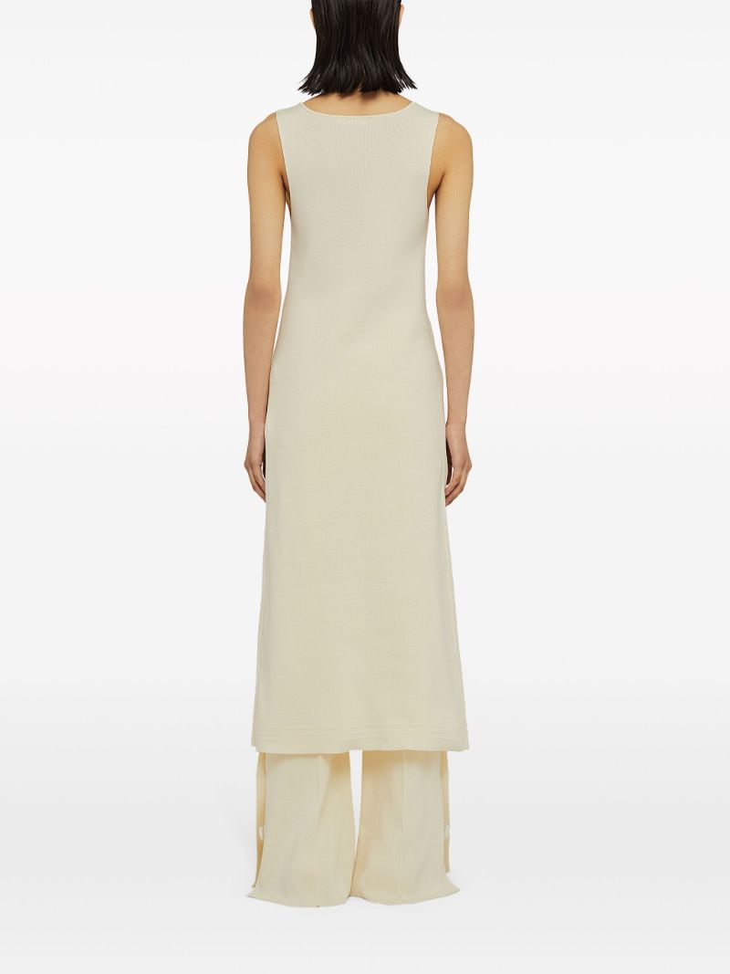 Neutral V-neck Ribbed Midi Dress