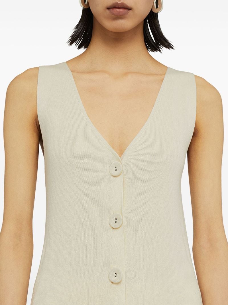 Neutral V-neck Ribbed Midi Dress