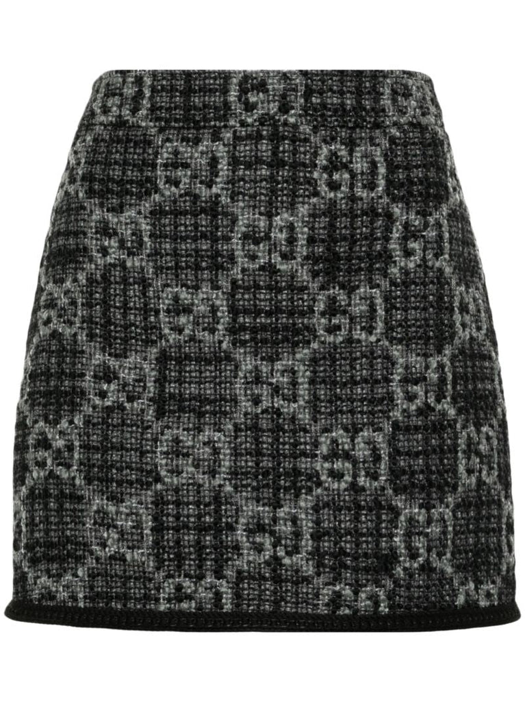 Grey Gg-pattern Tweed Miniskirt