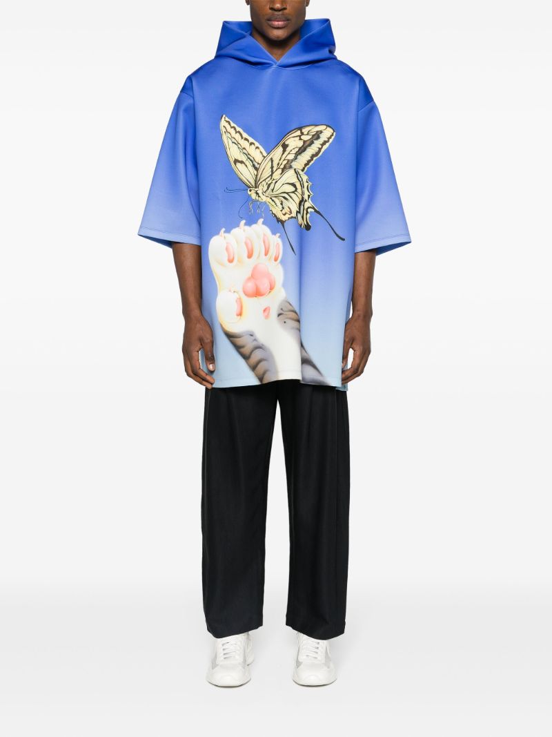 Blue Graphic-print Short-sleeve Hoodie