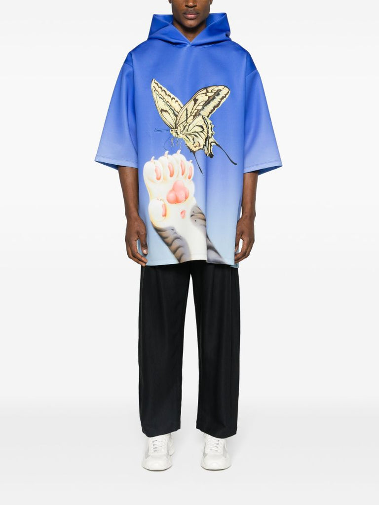Blue Graphic-print Short-sleeve Hoodie