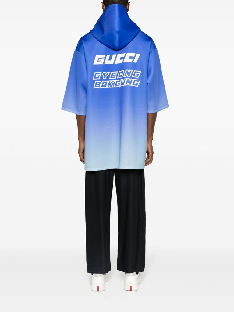 Blue Graphic-print Short-sleeve Hoodie