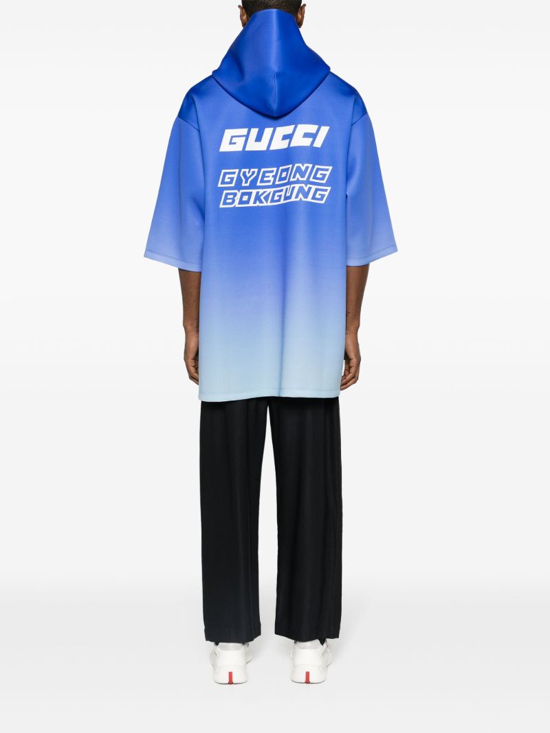 Blue Graphic-print Short-sleeve Hoodie