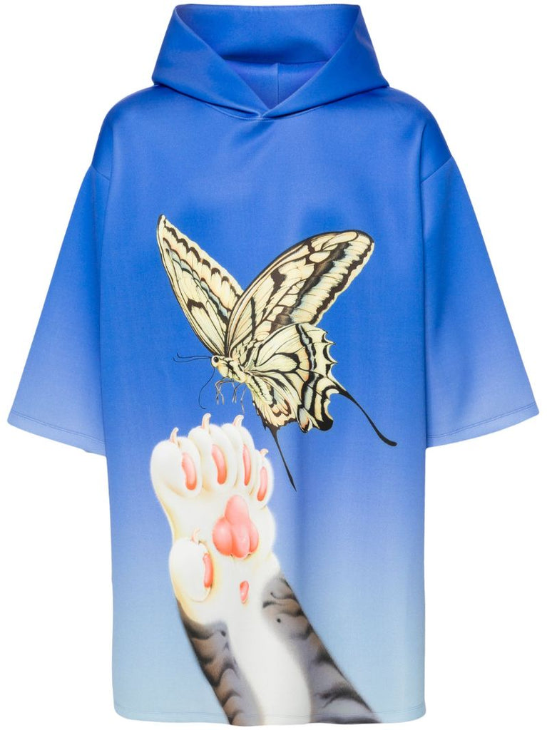 Blue Graphic-print Short-sleeve Hoodie