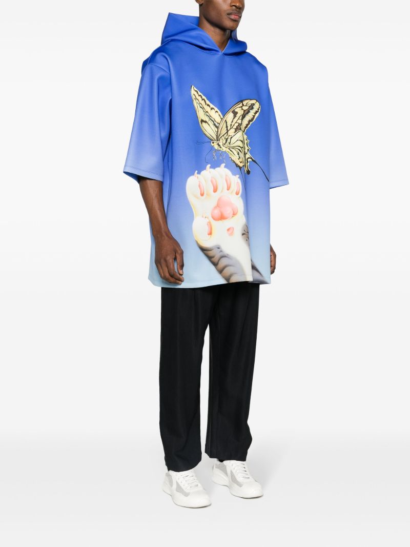 Blue Graphic-print Short-sleeve Hoodie
