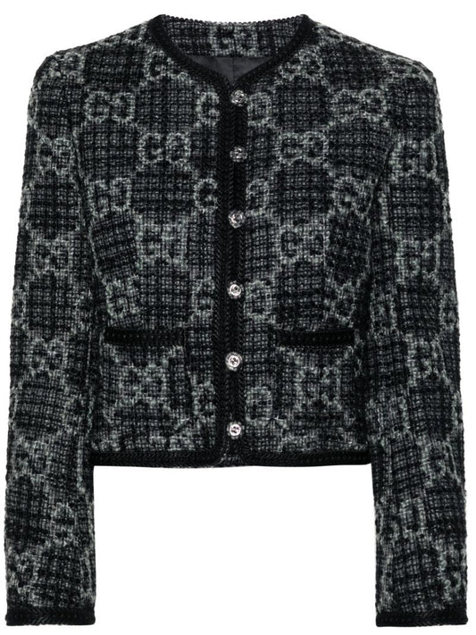 Grey Gg-pattern Tweed Jacket