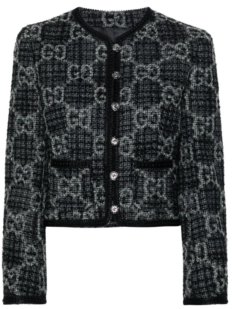 Grey Gg-pattern Tweed Jacket
