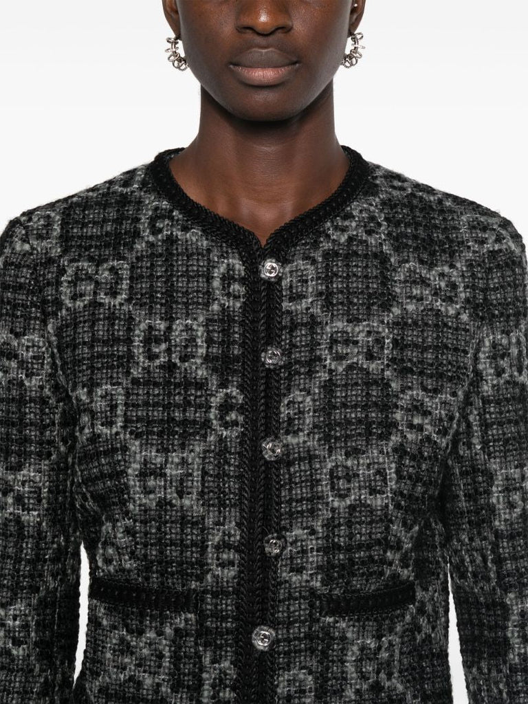 Grey Gg-pattern Tweed Jacket