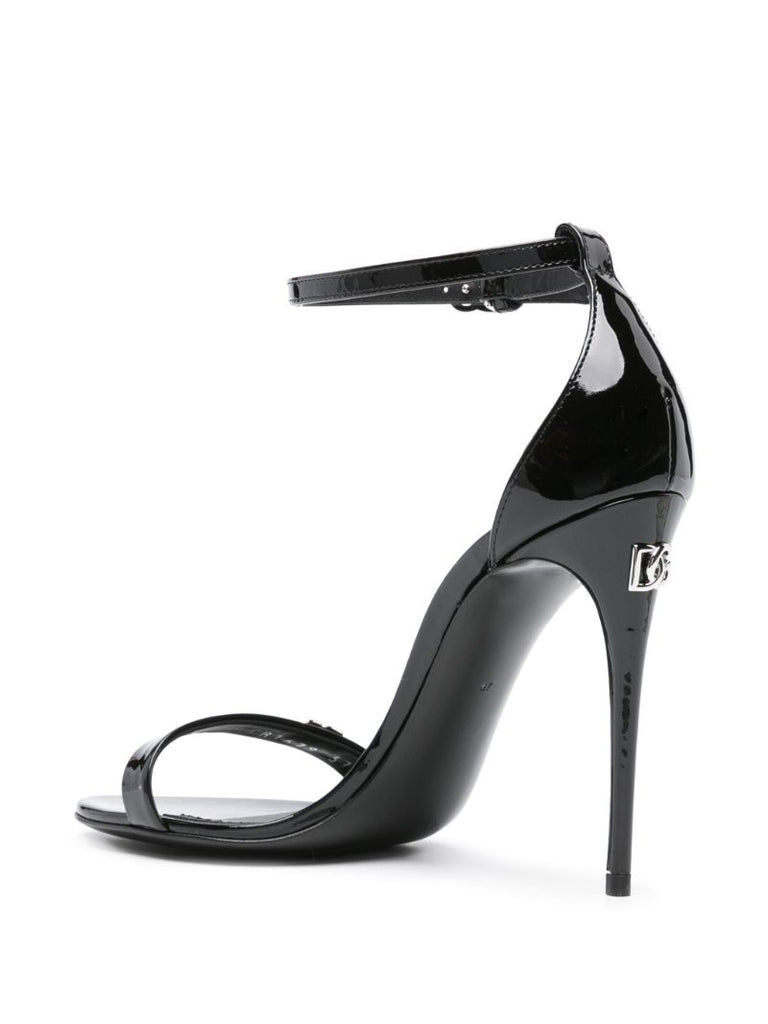 Black Logo-plaque Patent Leather Sandals