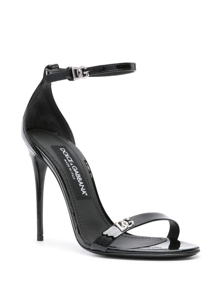 Black Logo-plaque Patent Leather Sandals