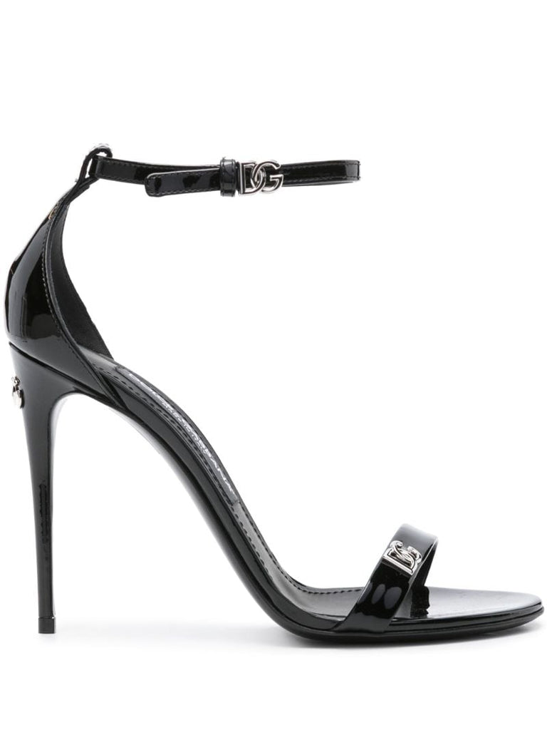 Black Logo-plaque Patent Leather Sandals
