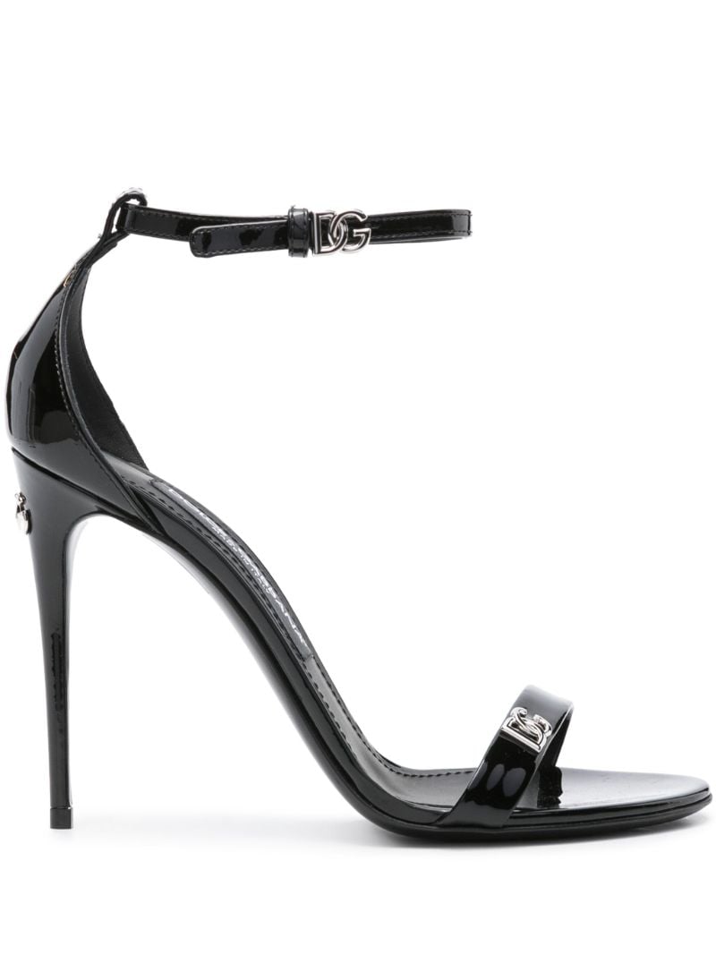 Black Logo-plaque Patent Leather Sandals