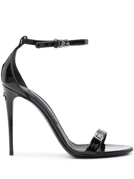Black Logo-plaque Patent Leather Sandals