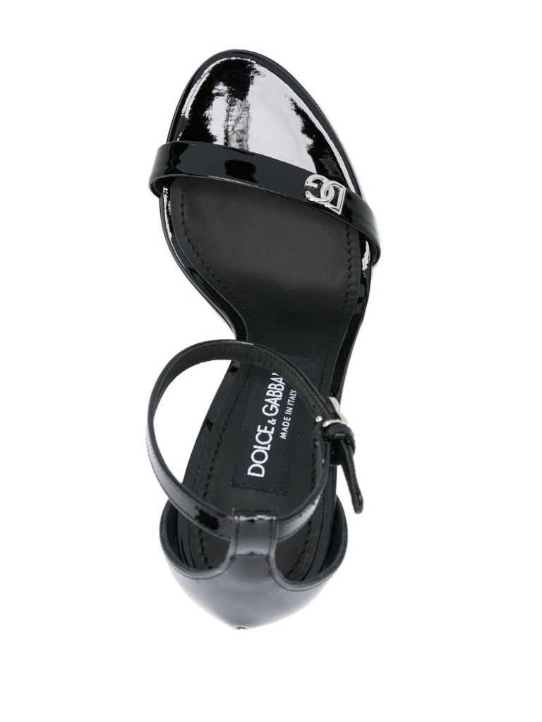 Black Logo-plaque Patent Leather Sandals