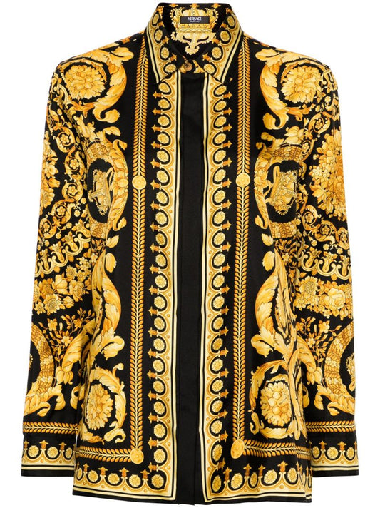 Gold-tone Barocco-print Silk Shirt