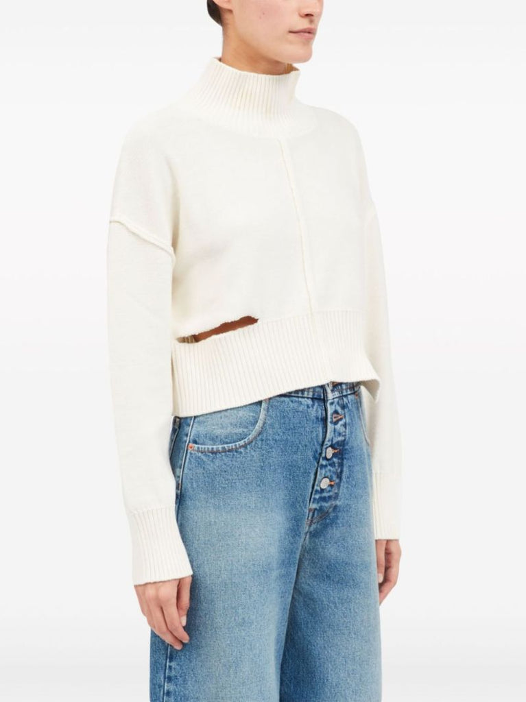 White Distressed Cropped Jumper