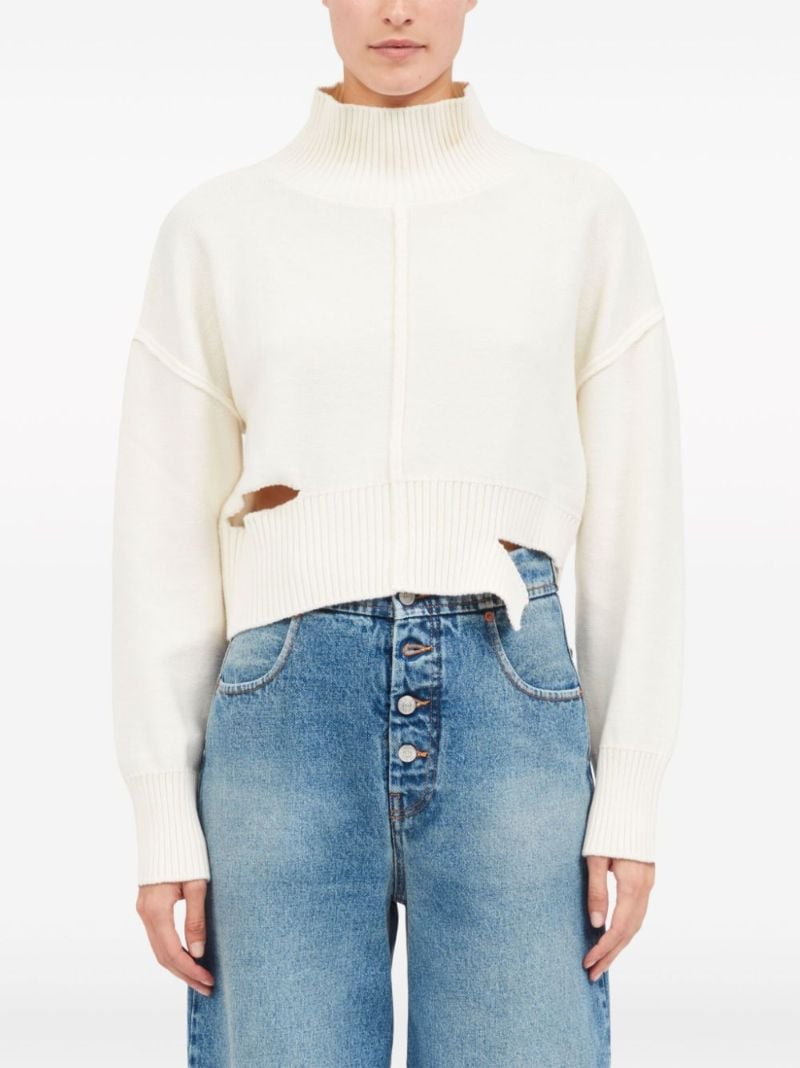 White Distressed Cropped Jumper
