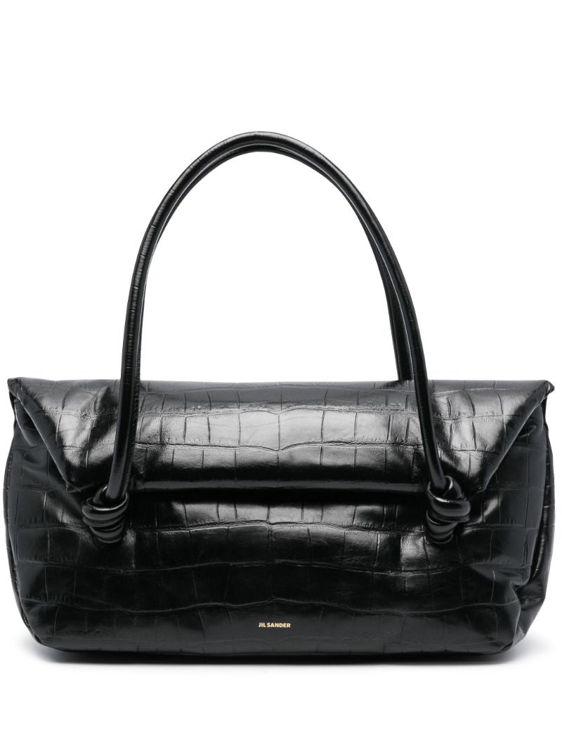 Black Medium Crocodile-effect Shoulder Bag