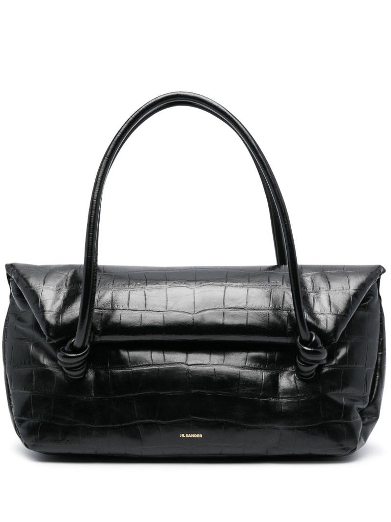 Black Medium Crocodile-effect Shoulder Bag