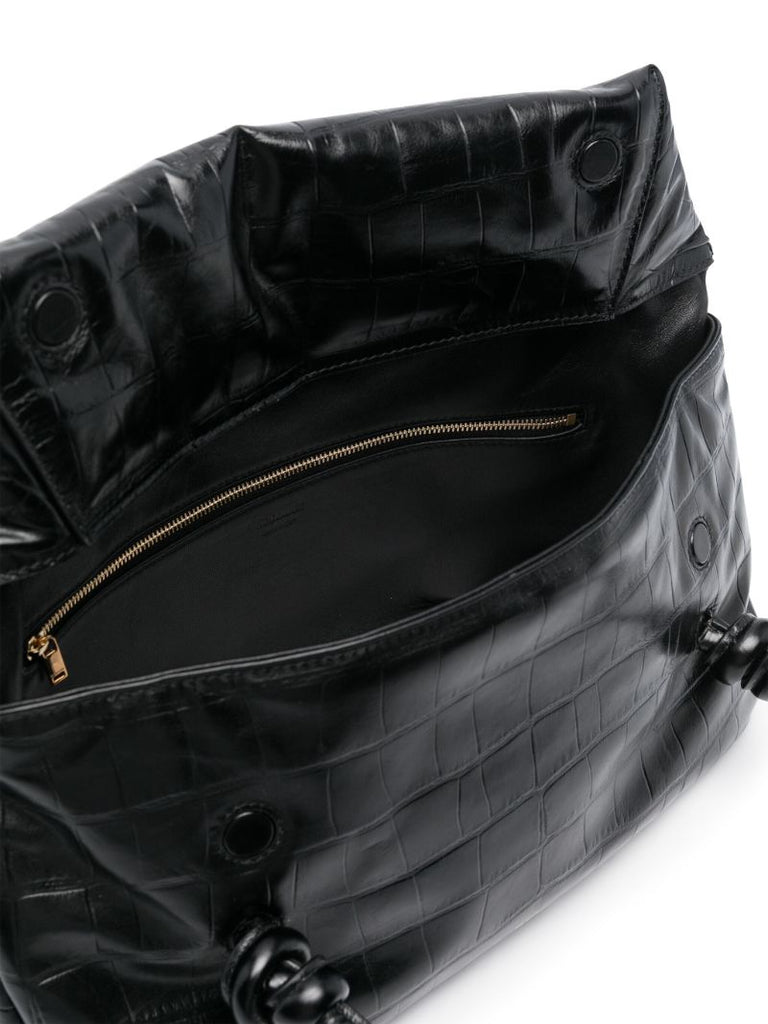 Black Medium Crocodile-effect Shoulder Bag