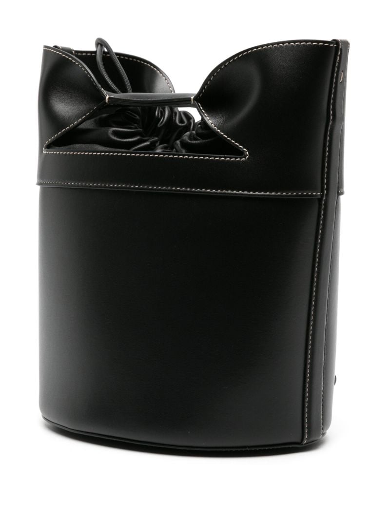 Black Logo Stamp Leather Bucket Bag