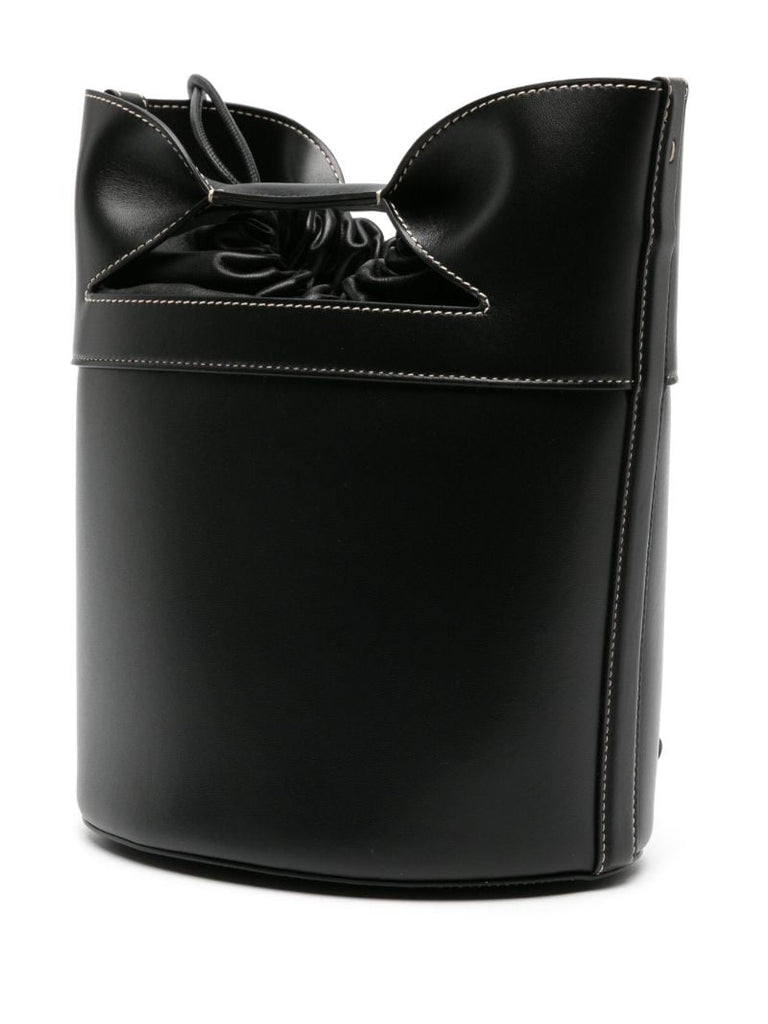 Black Logo Stamp Leather Bucket Bag
