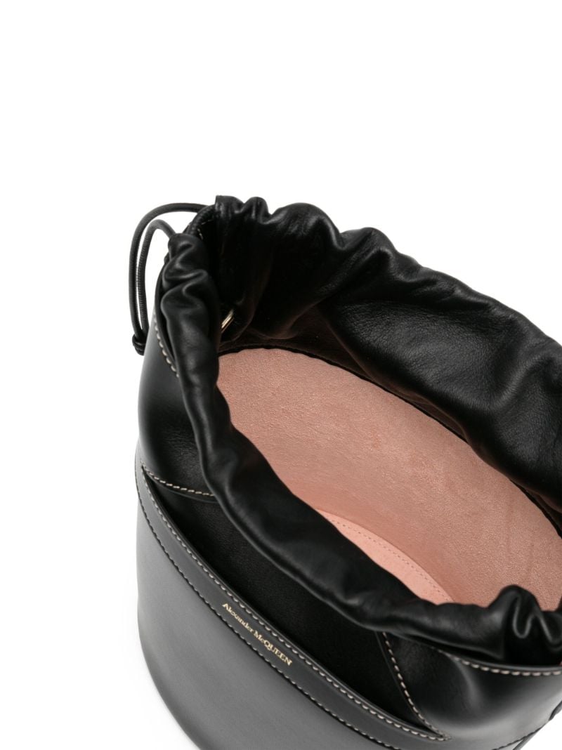 Black Logo Stamp Leather Bucket Bag